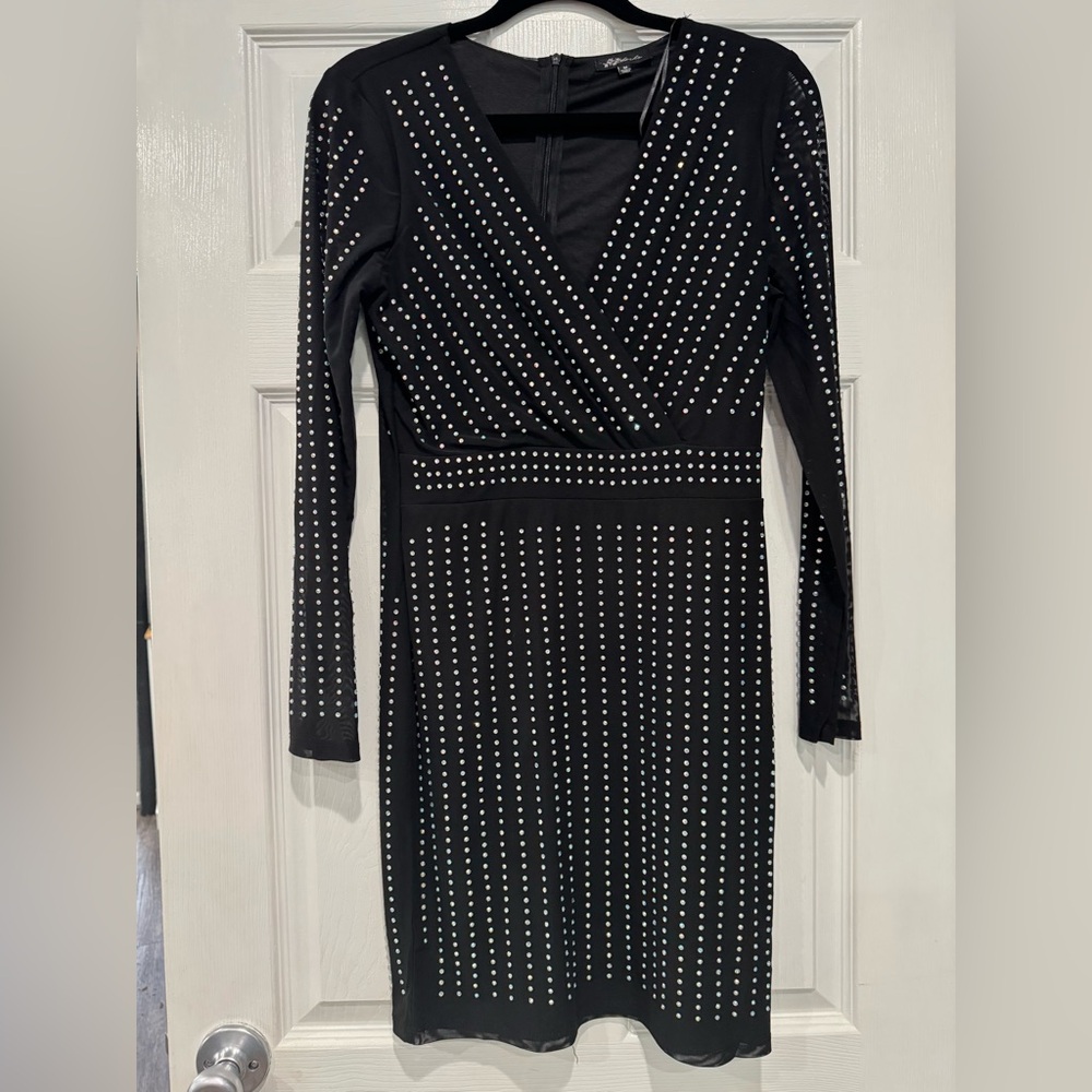 Black Long Sleeve Dress with Rhinestone Detailing